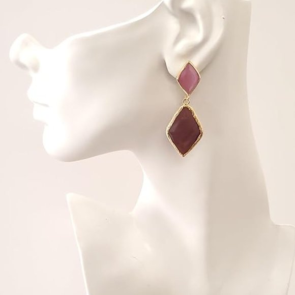 Handmade 14K Gold Plated Women's Dangle Earrings with Color Stones - Picture 2 of 3